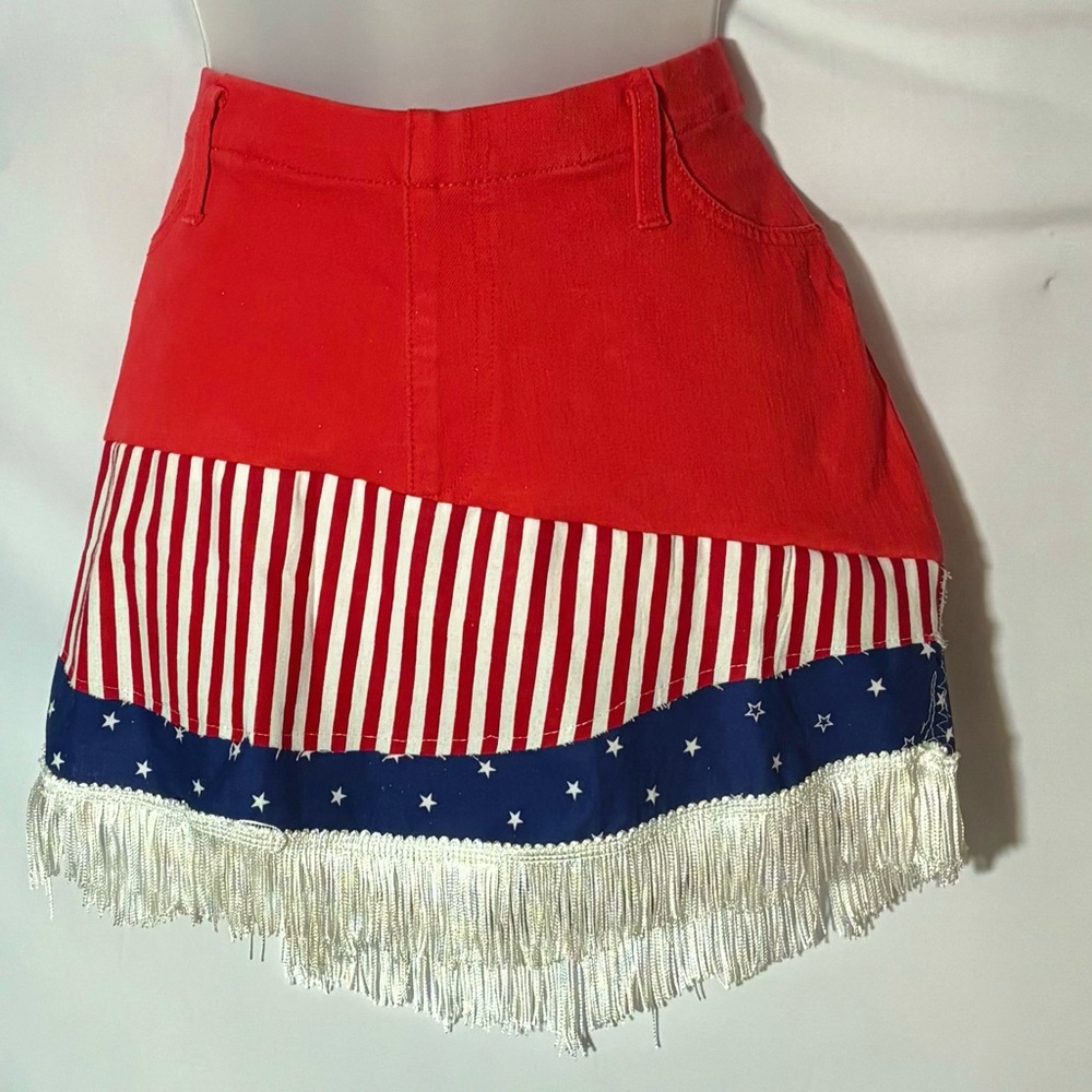 Altered skirt. Size Xl (16-18) Faded Glory red stretch jeans to Patriotic skirt